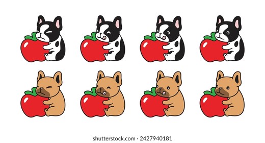 dog vector french bulldog apple fruit icon cartoon character puppy pet doodle symbol illustration clip art isolated design