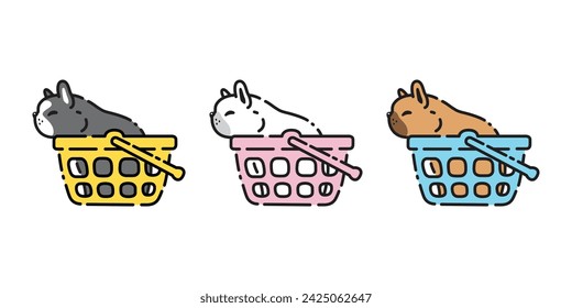 dog vector french bulldog basket icon cartoon character puppy pet doodle symbol tattoo illustration clip art isolated design