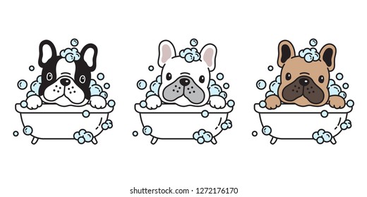 Dog Vector French Bulldog Bath Shower Cartoon Character Icon Logo Breed Illustration