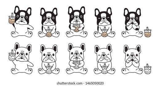 dog vector french bulldog Boba tea bubble milk tea icon cartoon character symbol illustration doodle white design