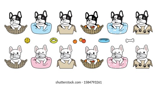 dog vector french bulldog bone puppy pet toy box basket pillow icon cartoon character symbol breed illustration doodle design