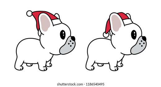 dog vector french bulldog Christmas Santa Claus Xmas hat scarf cartoon character icon logo illustration white