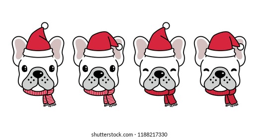 dog vector french bulldog Christmas Santa Claus Xmas hat scarf cartoon character logo icon illustration white