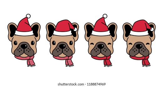 dog vector french bulldog Christmas Santa Claus Xmas hat scarf cartoon character logo icon illustration brown