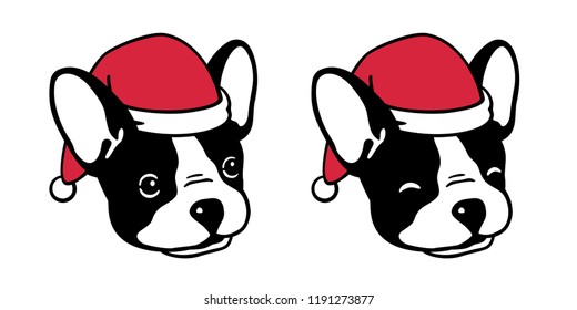 dog vector french bulldog Christmas Santa Claus Xmas hat scarf character cartoon logo icon illustration black