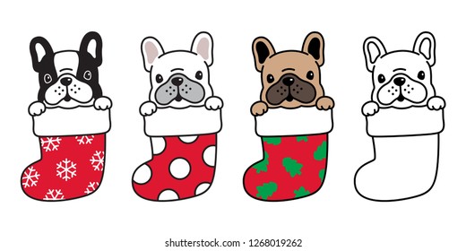 dog vector french bulldog Christmas sock Xmas Santa Claus snowflake cartoon character icon logo illustration