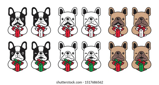 dog vector french bulldog Christmas Gift box Santa claus pet icon cartoon character symbol breed illustration design