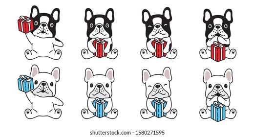 dog vector french bulldog Christmas Gift box Birthday pet icon cartoon character symbol breed illustration doodle design