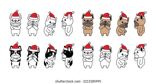 dog vector french bulldog christmas icon santa claus hat puppy pet cartoon character symbol tattoo stamp illustration clip art isolated design
