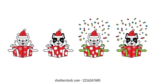 dog vector french bulldog christmas santa claus hat gift box icon puppy pet cartoon character symbol tattoo stamp illustration clip art isolated design