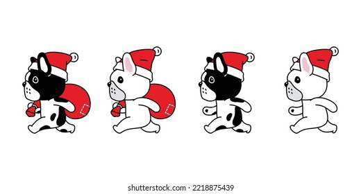 dog vector french bulldog christmas icon santa claus hat running puppy pet cartoon character symbol tattoo stamp illustration clip art isolated design