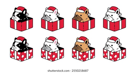 cão francês buldogue Natal Papai Noel Claus presente caixa