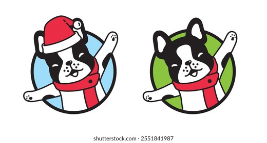 dog vector french bulldog christmas santa claus hat smile happy round icon cartoon character puppy pet doodle symbol illustration clip art isolated design