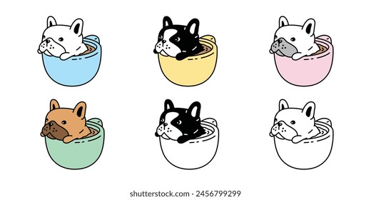 dog vector french bulldog coffee cup icon cartoon character hot tea puppy pet toy doodle symbol illustration clip art isolated design