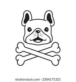 dog vector french bulldog crossbones icon pirate flag logo puppy bone head face pet character cartoon symbol tattoo stamp scarf illustration design isolated