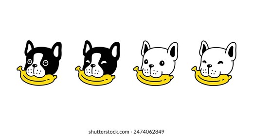 dog vector french bulldog eating banana face head icon cartoon character fruit puppy pet doodle symbol illustration clip art isolated design
