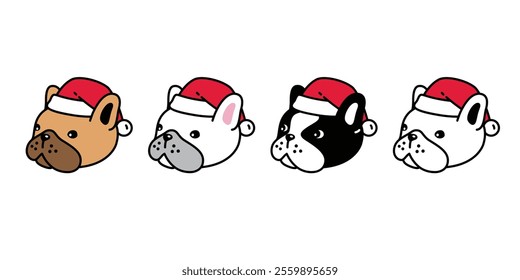 dog vector french bulldog face icon christmas santa claus hat smile head cartoon character puppy pet doodle symbol illustration clip art isolated design