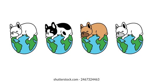 dog vector french bulldog globe earth sleeping icon cartoon character puppy pet doodle symbol illustration clip art isolated design