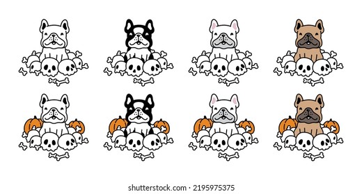 dog vector french bulldog halloween icon skull bone puppy head pet character cartoon symbol tattoo stamp scarf illustration clip art isolated design