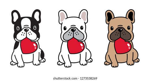 dog vector french bulldog heart valentine cartoon character icon sitting smile logo breed illustration