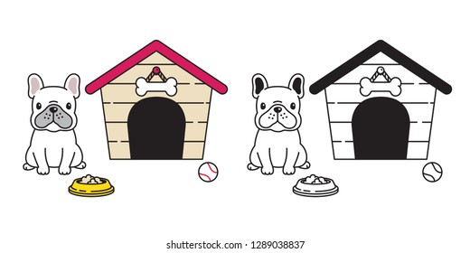 dog vector french bulldog house ball bowl cartoon character icon logo illustration