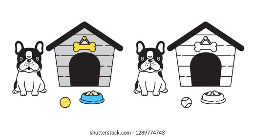 dog vector french bulldog house bowl ball cartoon character icon logo illustration
