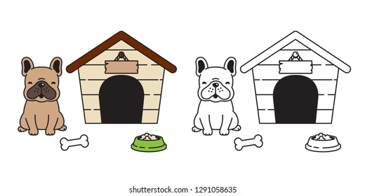 dog vector french bulldog house ball bowl cartoon character icon logo illustration brown