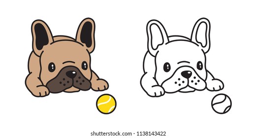 dog vector french bulldog icon logo tennis ball toy cartoon character illustration symbol doodle brown