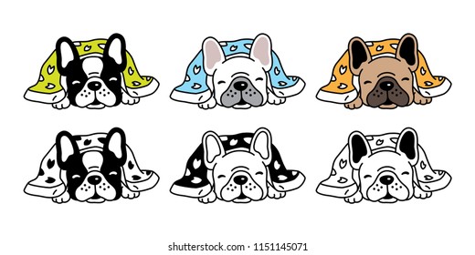 dog vector french bulldog icon logo sleeping blanket cartoon character illustration symbol doodle