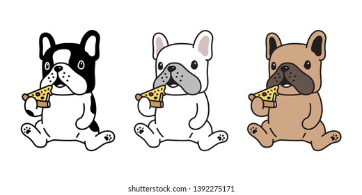 Dog Vector French Bulldog Icon Pizza Eating Cartoon Character Puppy Logo Illustration Doodle