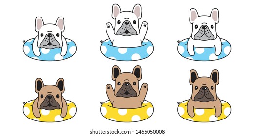 dog vector french bulldog icon swimming ring pool cartoon character symbol doodle illustration design