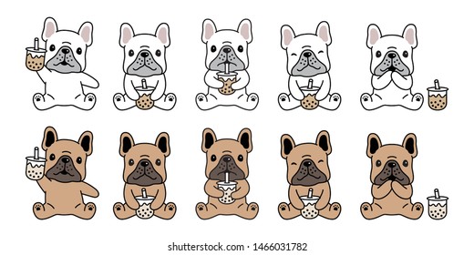 dog vector french bulldog icon Boba tea bubble milk tea cartoon character symbol illustration doodle design