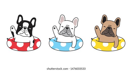 dog vector french bulldog icon swimming ring pool character cartoon symbol doodle illustration design