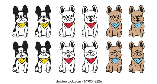 dog vector french bulldog icon sitting scarf cartoon character symbol doodle illustration design