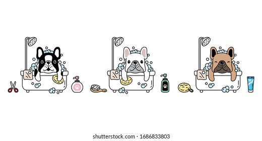 Dog Vector French Bulldog Icon Shower Bath Soap Shampoo Pet Puppy Cartoon Character Symbol Illustration Doodle Design