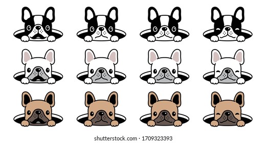 dog vector french bulldog icon hole hide cartoon character symbol illustration design