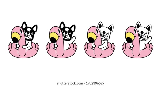 dog vector french bulldog icon swimming ring flamingo pet puppy cartoon character pool ocean beach summer symbol doodle animal illustration design