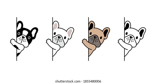 dog vector french bulldog icon hiding puppy pet character cartoon symbol scarf illustration doodle design