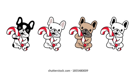 dog vector french bulldog icon christmas candy cane puppy pet character cartoon symbol scarf illustration doodle design