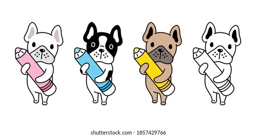 dog vector french bulldog icon pencil color pen puppy pet character cartoon symbol scarf illustration doodle design