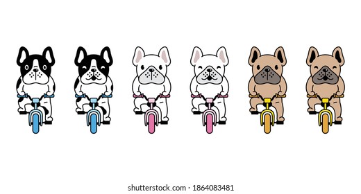 dog vector french bulldog icon bicycle cycling puppy pet character cartoon symbol scarf illustration doodle design