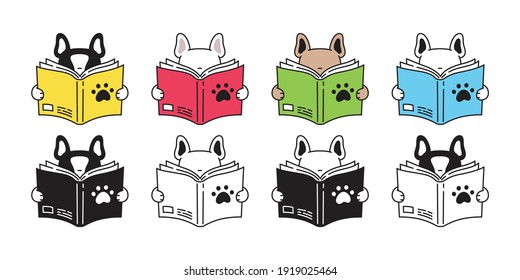 dog vector french bulldog icon reading book puppy pet paw character cartoon symbol scarf doodle illustration design