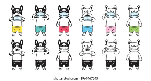 dog vector french bulldog icon covid 19 face mask puppy pet breed paw character cartoon symbol scarf doodle illustration design