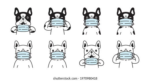 dog vector french bulldog icon covid 19 face mask puppy pet breed paw character cartoon symbol scarf illustration doodle design