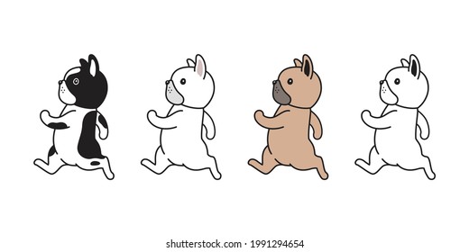 dog vector french bulldog icon puppy running walking pet breed paw character cartoon symbol scarf doodle illustration design