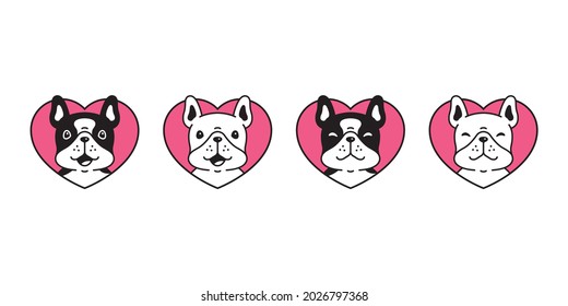 dog vector french bulldog icon heart valentine head puppy pet breed paw character cartoon symbol scarf doodle illustration design