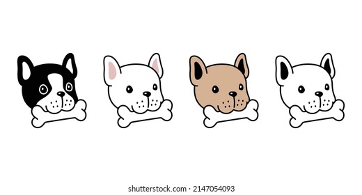 Dog Vector French Bulldog Icon Bone Food Puppy Eating Character Cartoon Head Face Pet Symbol Scarf Isolated Tattoo Stamp Clip Art Illustration Design