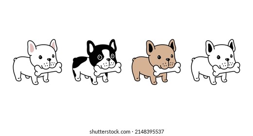 Dog Vector French Bulldog Icon Bone Food Puppy Eating Character Cartoon Pet Symbol Scarf Isolated Tattoo Stamp Clip Art Illustration Design