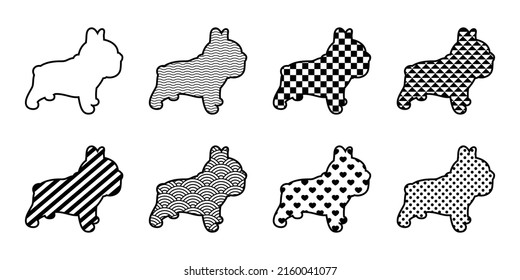 dog vector french bulldog icon polka dot checked striped heart japan wave pattern bone food puppy character cartoon pet symbol scarf isolated tattoo stamp clip art illustration design