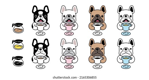 dog vector french bulldog icon coffee cup tea bone food puppy drinking character cartoon pet symbol scarf isolated tattoo stamp clip art illustration design